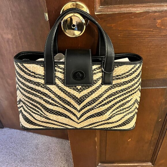 Coach Straw Zebra Striped Tote - Picture 2 of 14
